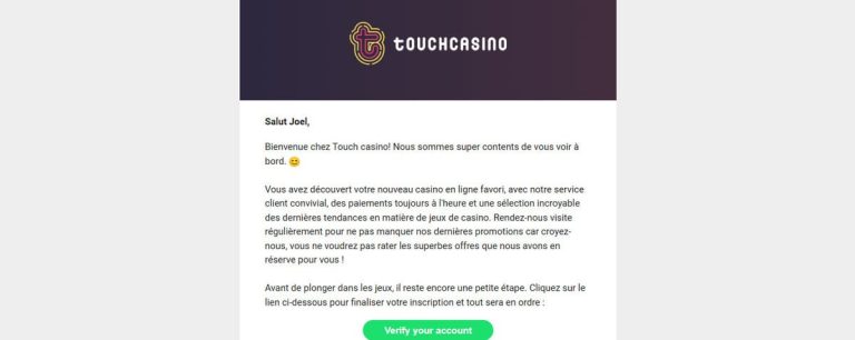 Touch Casino confirmation inscription