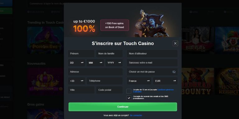 Touch Casino inscription