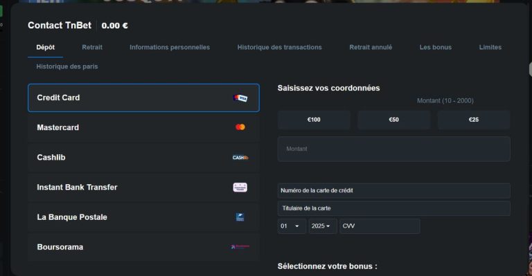 Touch Casino moyens paiement dépôt