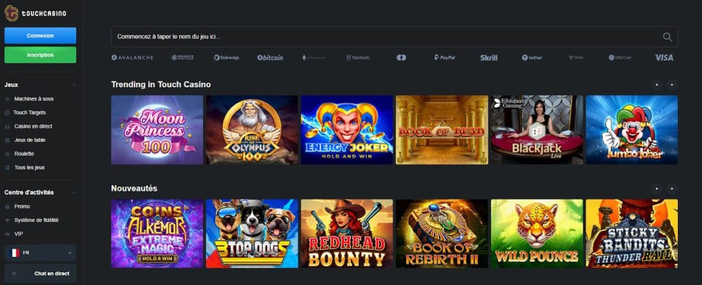 Touch Casino page accueil