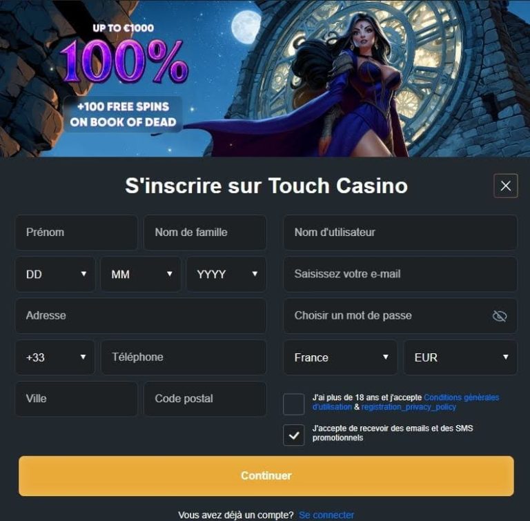 Touch Casino inscription