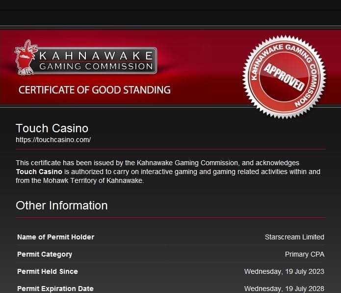 Touch Casino licence